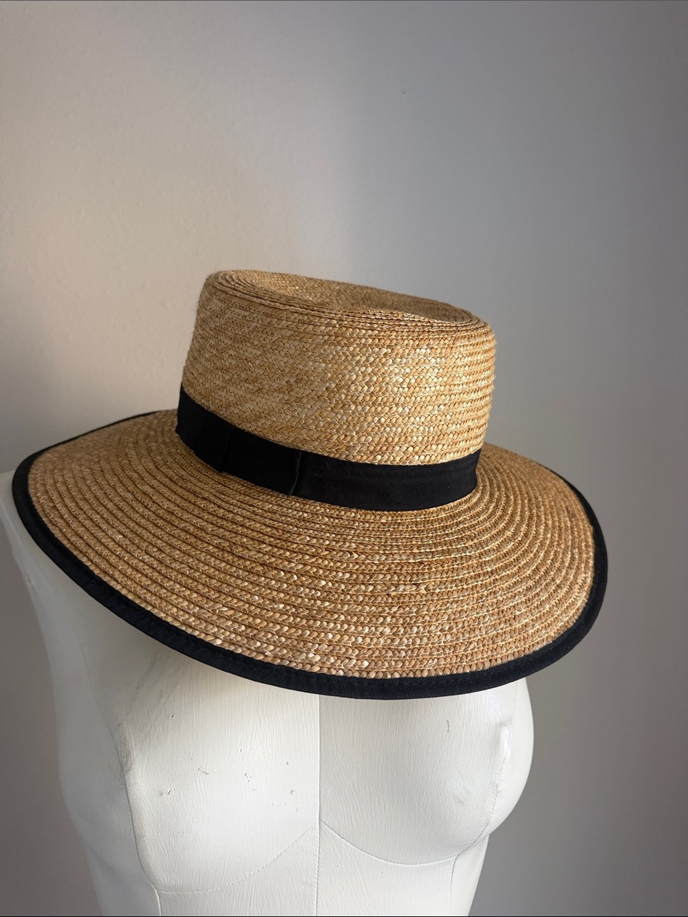 Natural 100% Straw Wide-Brim Hat with Black Band